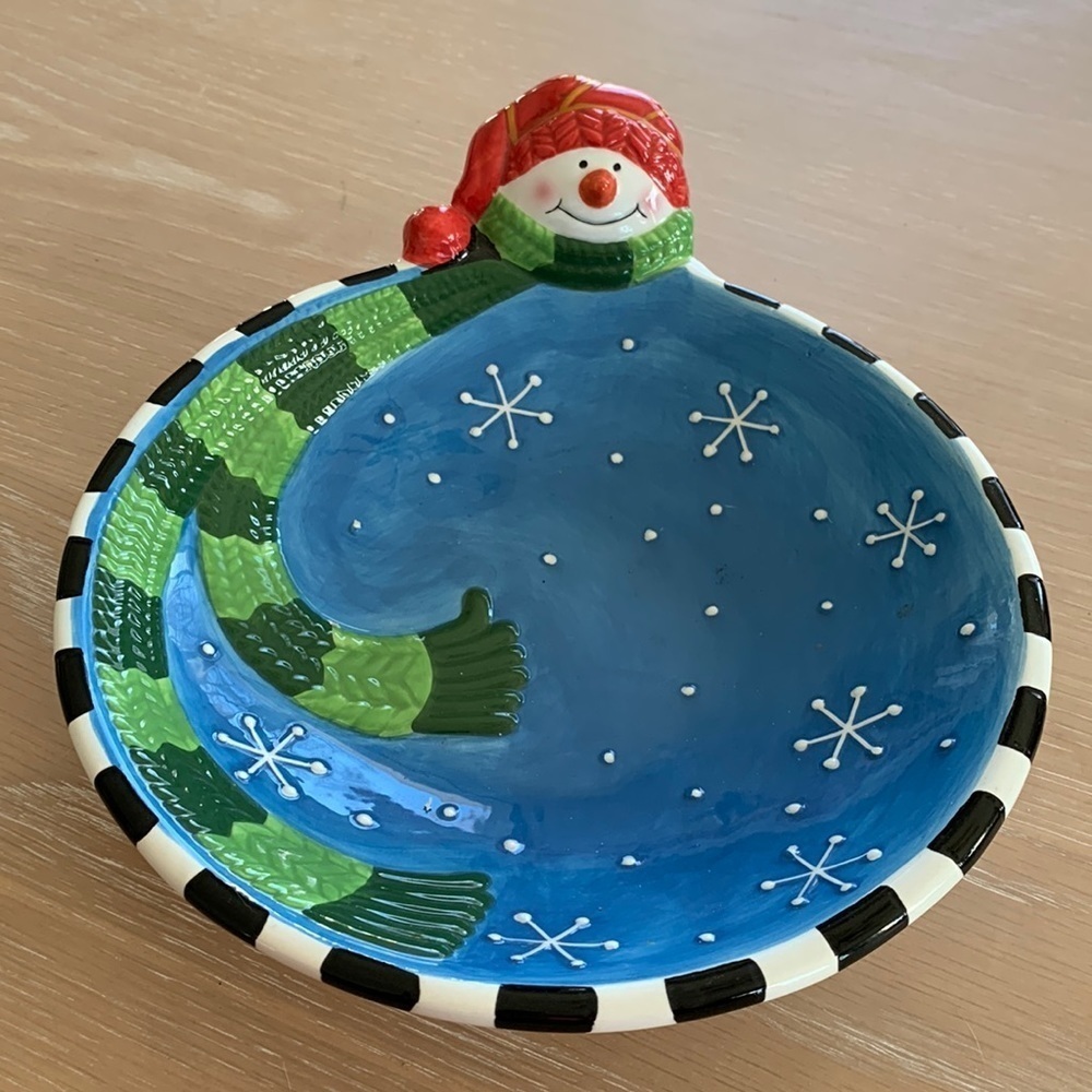Holiday Workshop ceramic Snowman Snack Plate, no chips or flaws